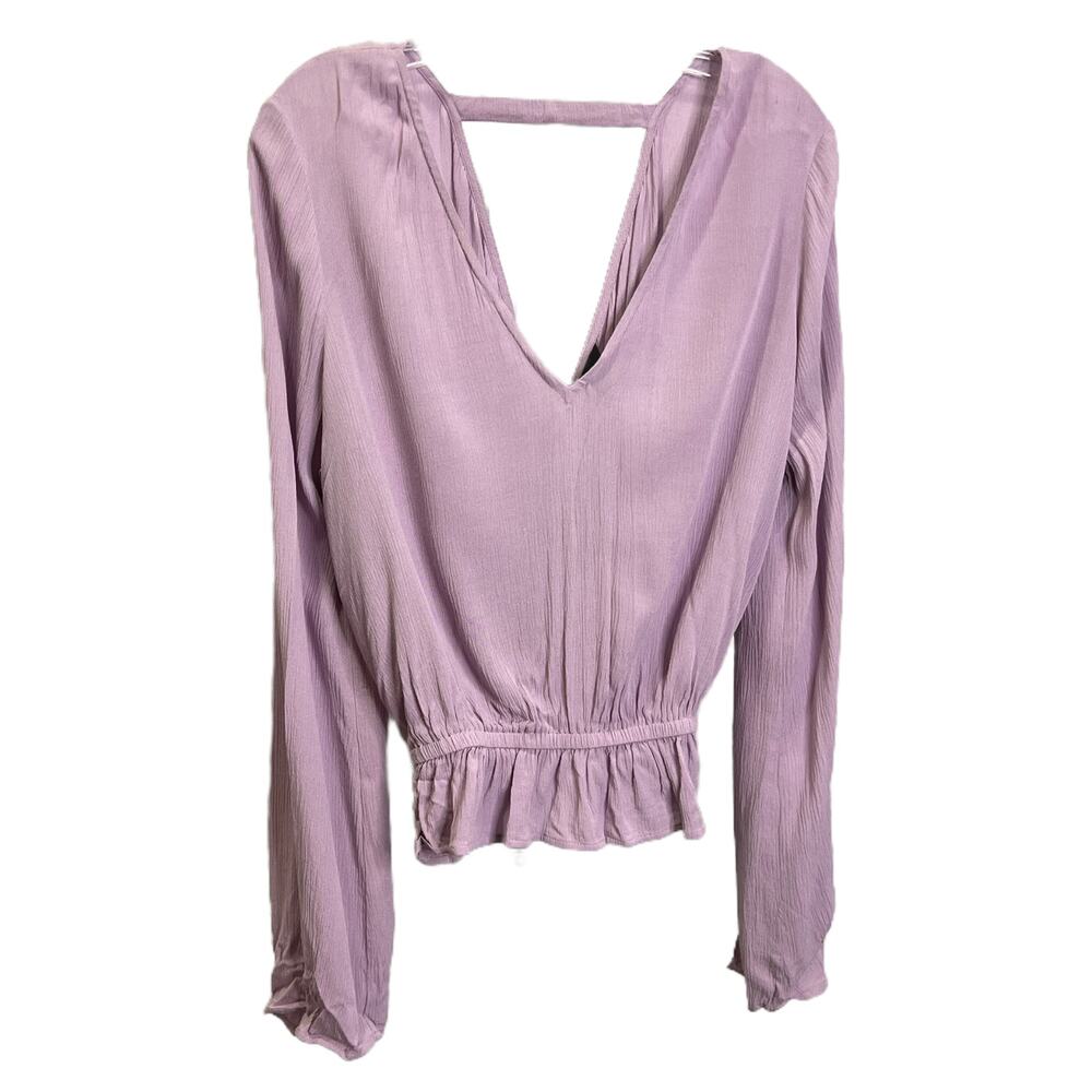Express Women's Sz‎ S Blouse Lilac Low V-Neck Long Sleeve Ruffle Hem NWT Boho